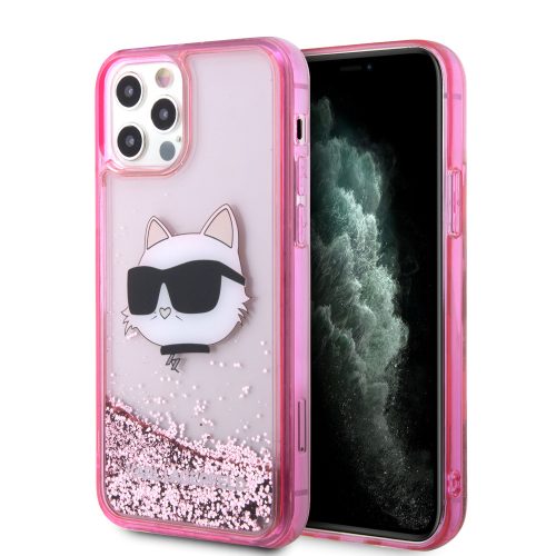 Karl Lagerfeld iPhone 12/ 12 Pro Glitter Choupette Head (KLHCP12MLNCHCP) hátlap, tok, rózsaszín