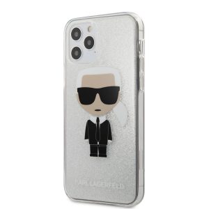 Karl Lagerfeld iPhone 12/12 Pro Glitter Ikonik Karl Full Body (KLHCP12MPCUTRIKSL) hátlap, tok, ezüst