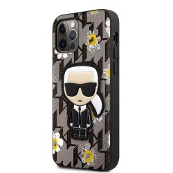   Karl Lagerfeld iPhone 12/12 Pro Ikonik Flower (KLHCP12MPMNFIK1) hátlap, tok, sötétszürke