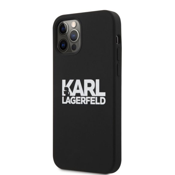 Karl Lagerfeld iPhone 12/12 Pro Stack White Logo Silicone (KLHCP12MSLKLRBK) hátlap, tok, fekete