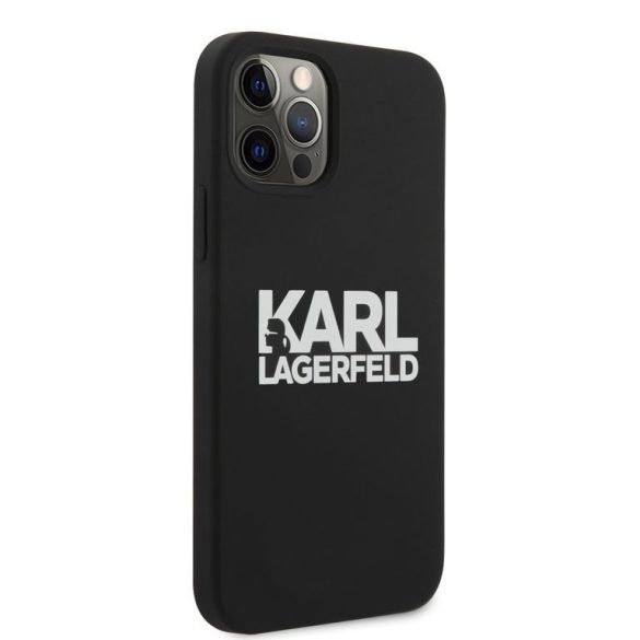 Karl Lagerfeld iPhone 12/12 Pro Stack White Logo Silicone (KLHCP12MSLKLRBK) hátlap, tok, fekete