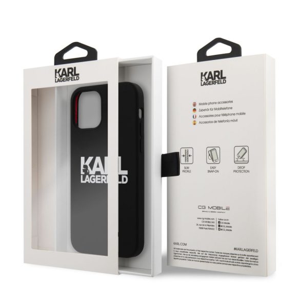 Karl Lagerfeld iPhone 12/12 Pro Stack White Logo Silicone (KLHCP12MSLKLRBK) hátlap, tok, fekete