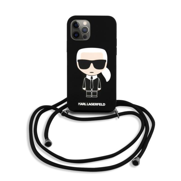 Karl Lagerfeld iPhone 12/12 Pro Silicone Cord Karl Iconic Full Body (KLHCP12MWOSLFKBK) hátlap, tok, fekete