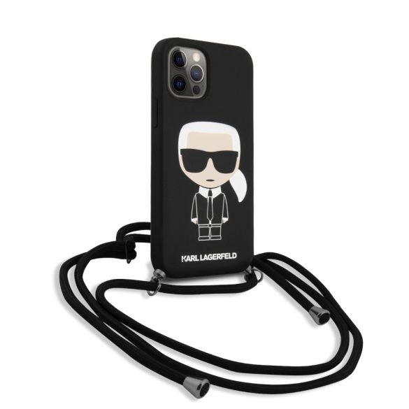 Karl Lagerfeld iPhone 12/12 Pro Silicone Cord Karl Iconic Full Body (KLHCP12MWOSLFKBK) hátlap, tok, fekete