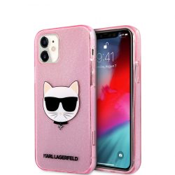   Karl Lagerfeld iPhone 12 Mini Choupette Head Glitter (KLHCP12SCHTUGLP) hátlap, tok, rózsaszín