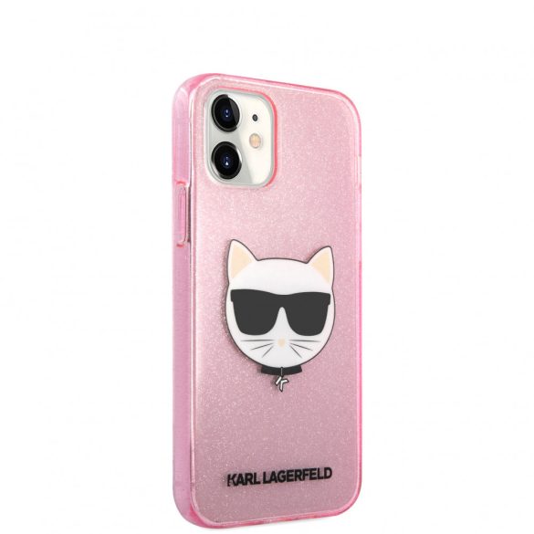 Karl Lagerfeld iPhone 12 Mini Choupette Head Glitter (KLHCP12SCHTUGLP) hátlap, tok, rózsaszín