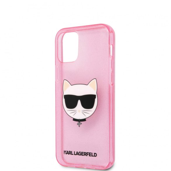 Karl Lagerfeld iPhone 12 Mini Choupette Head Glitter (KLHCP12SCHTUGLP) hátlap, tok, rózsaszín