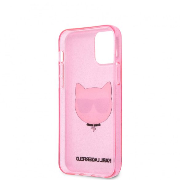 Karl Lagerfeld iPhone 12 Mini Choupette Head Glitter (KLHCP12SCHTUGLP) hátlap, tok, rózsaszín