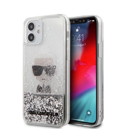 Karl Lagerfeld iPhone 12 Mini Liquid Glitter Iconic (KLHCP12SGLIKSL) hátlap, tok, ezüst