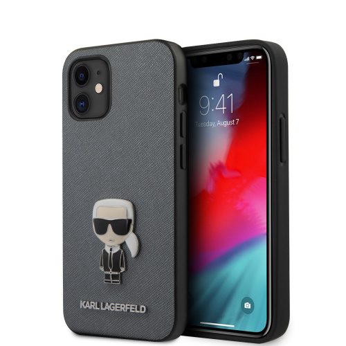 Karl Lagerfeld iPhone 12 Mini Saffiano Iconik (KLHCP12SIKMSSL) hátlap, tok, ezüst