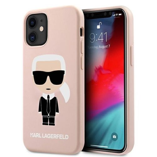 Karl Lagerfeld iPhone 12 Mini Silicone Iconic (KLHCP12SSLFKPI) hátlap, tok, világos rószaszín