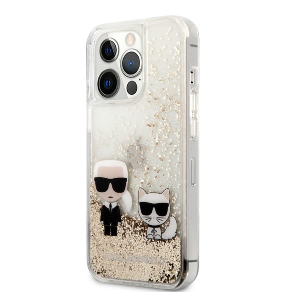 Karl Lagerfeld iPhone 13 Pro Liquid Glitter Karl & Choupette (KLHCP13LGKCD) hátlap, tok, arany