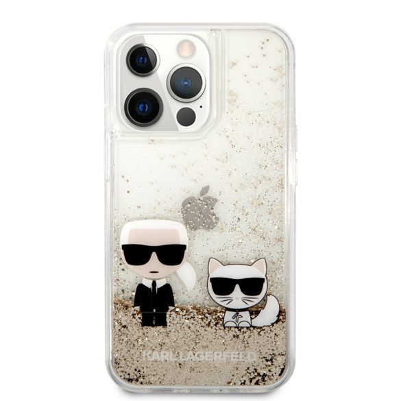 Karl Lagerfeld iPhone 13 Pro Liquid Glitter Karl & Choupette (KLHCP13LGKCD) hátlap, tok, arany