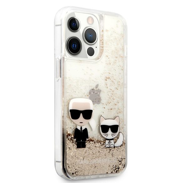 Karl Lagerfeld iPhone 13 Pro Liquid Glitter Karl & Choupette (KLHCP13LGKCD) hátlap, tok, arany