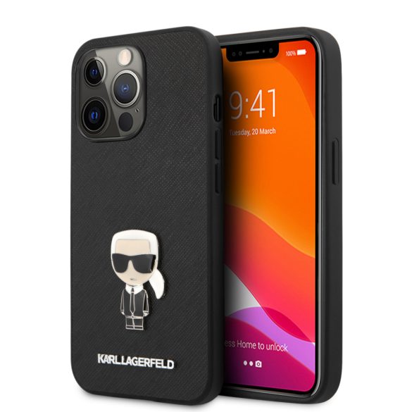 Karl Lagerfeld iPhone 13 Pro Saffiano Iconik (KLHCP13LIKMSBK) hátlap, tok, fekete