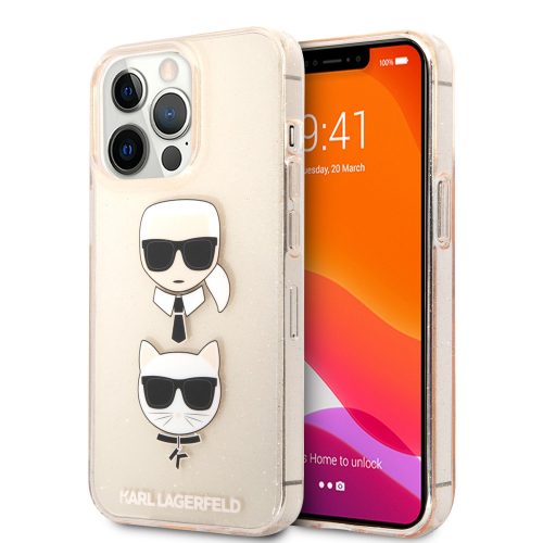 Karl Lagerfeld iPhone 13 Pro Glitter Karl & Choupette (KLHCP13LKCTUGLGO) hátlap, tok, arany