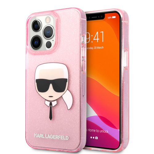 Karl Lagerfeld iPhone 13 Pro Karl Head Glitter (KLHCP13LKHTUGLP) hátlap, tok, rózsaszín