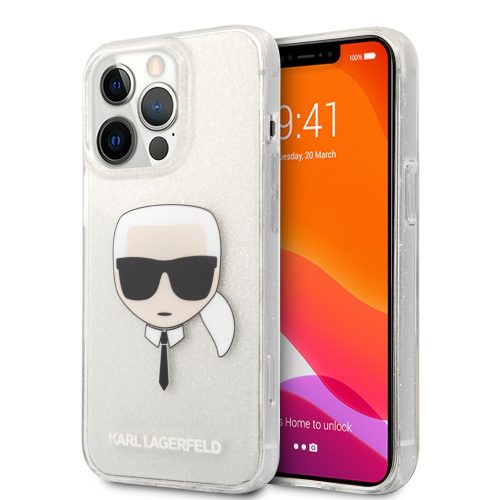 Karl Lagerfeld iPhone 13 Pro Karl Head Glitter (KLHCP13LKHTUGLS) hátlap, tok, ezüst