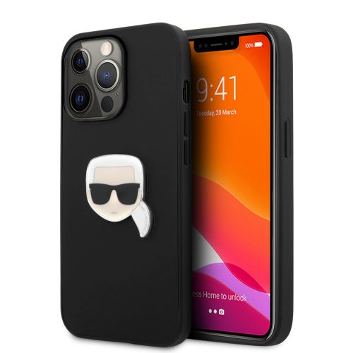 Karl Lagerfeld iPhone 13 Pro Ikonik Karl Head Metal (KLHCP13LPKMK) hátlap, tok, fekete