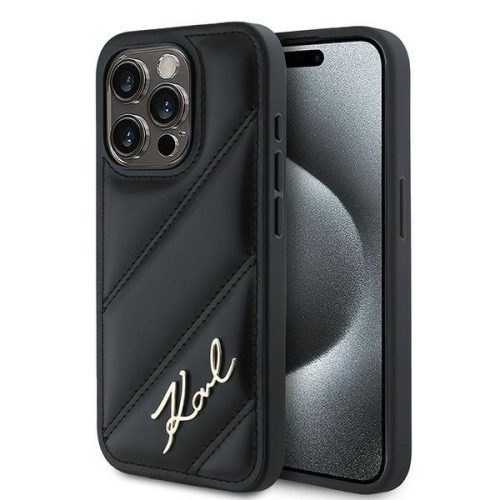 Karl Lagerfeld KLHCP13LPQDSMGK Diagonal Quilted Script iPhone 13/13 Pro 6.1", hátlap, tok, fekete