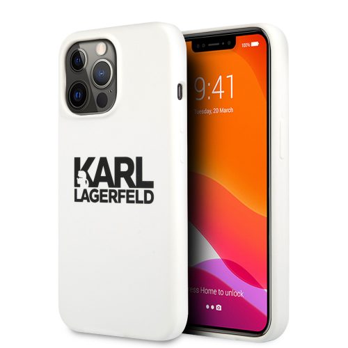 Karl Lagerfeld iPhone 13 Pro Stack Black Logo Silicone (KLHCP13LSLKLWH) hátlap, tok, fehér