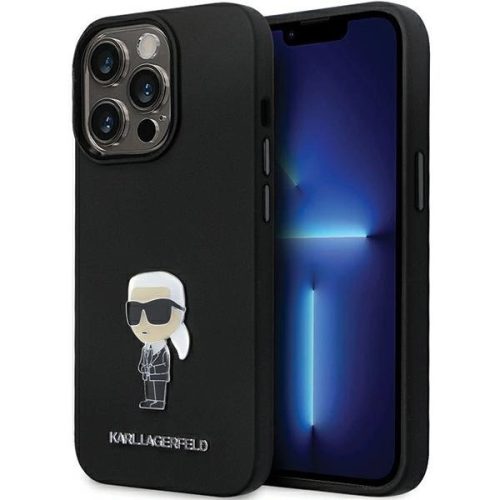 Karl Lagerfeld iPhone 13 Pro 6,1" KLHCP13LSMHKKNPK Silicone Ikonik Metal Pin tok, fekete