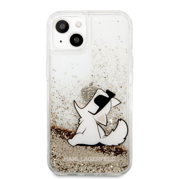 Karl Lagerfeld iPhone 13 Liquid Glitter Choupette Fun (KLHCP13MGCFD) hátlap, tok, arany