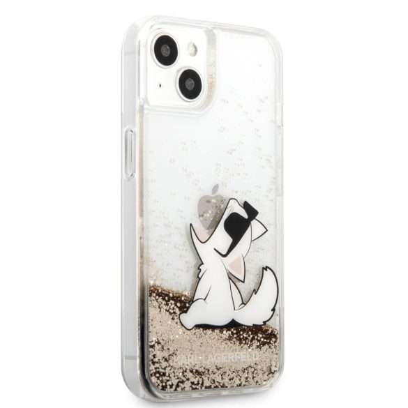 Karl Lagerfeld iPhone 13 Liquid Glitter Choupette Fun (KLHCP13MGCFD) hátlap, tok, arany