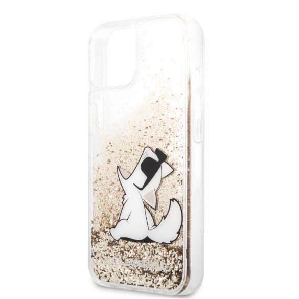 Karl Lagerfeld iPhone 13 Liquid Glitter Choupette Fun (KLHCP13MGCFD) hátlap, tok, arany