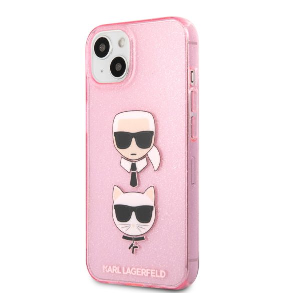 Karl Lagerfeld iPhone 13 K&C Head Glitter (KLHCP13MKCTUGLP) hátlap, tok, rózsaszín