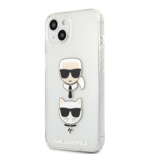 Karl Lagerfeld iPhone 13 Glitter Karl & Choupette (KLHCP13MKCTUGLS) hátlap, tok, ezüst