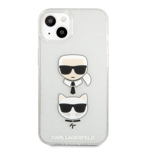 Karl Lagerfeld iPhone 13 Glitter Karl & Choupette (KLHCP13MKCTUGLS) hátlap, tok, ezüst