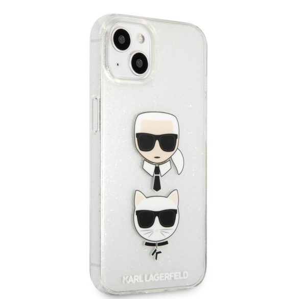 Karl Lagerfeld iPhone 13 Glitter Karl & Choupette (KLHCP13MKCTUGLS) hátlap, tok, ezüst