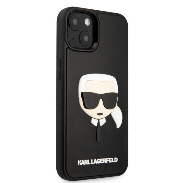 Karl Lagerfeld iPhone 13 3D Rubber Karl's Head (KLHCP13MKH3DBK) oldalra nyíló tok, fekete