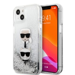   Karl Lagerfeld iPhone 13 Karl and Choupette Glitter (KLHCP13MKICGLS) hátlap, tok, ezüst