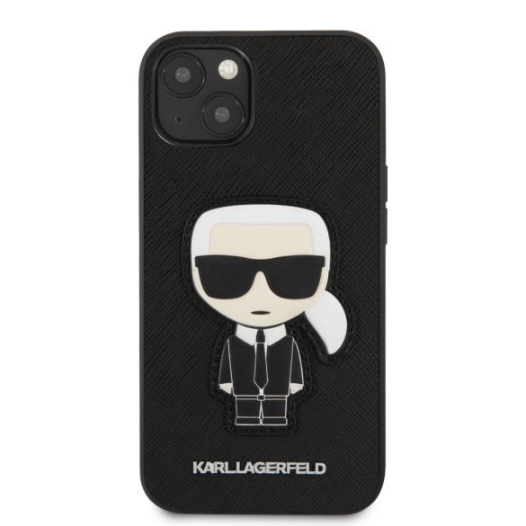 Karl Lagerfeld iPhone 13 Saffiano Ikonik Karl's Patch (KLHCP13MOKPK) hátlap, tok, fekete