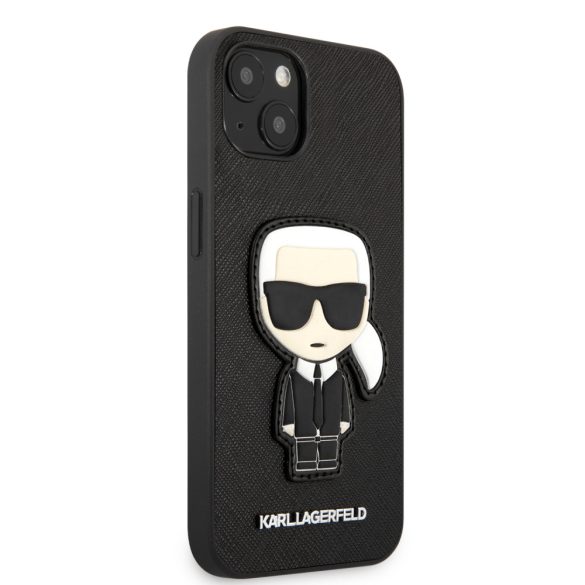 Karl Lagerfeld iPhone 13 Saffiano Ikonik Karl's Patch (KLHCP13MOKPK) hátlap, tok, fekete