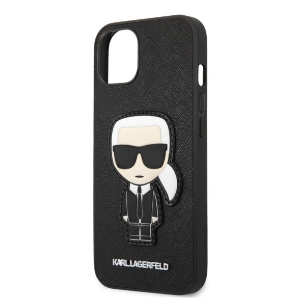 Karl Lagerfeld iPhone 13 Saffiano Ikonik Karl's Patch (KLHCP13MOKPK) hátlap, tok, fekete