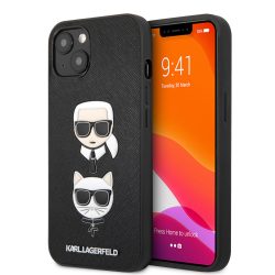   Karl Lagerfeld iPhone 13 Saffiano Karl & Choupette (KLHCP13MSAKICKCBK) hátlap, tok, fekete