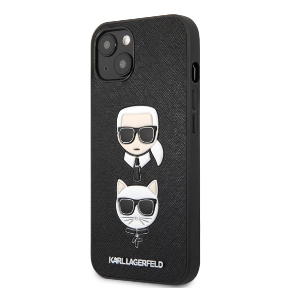 Karl Lagerfeld iPhone 13 Saffiano Karl & Choupette (KLHCP13MSAKICKCBK) hátlap, tok, fekete