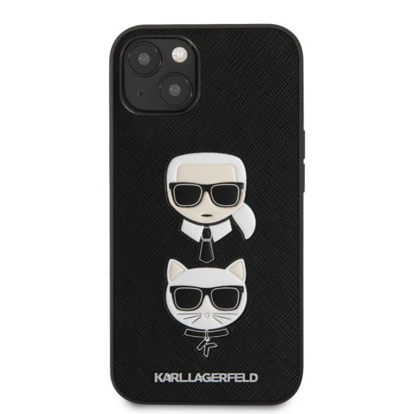 Karl Lagerfeld iPhone 13 Saffiano Karl & Choupette (KLHCP13MSAKICKCBK) hátlap, tok, fekete