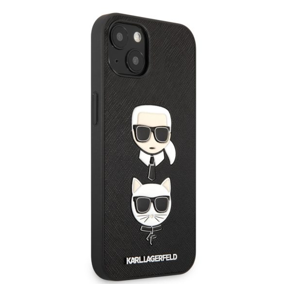 Karl Lagerfeld iPhone 13 Saffiano Karl & Choupette (KLHCP13MSAKICKCBK) hátlap, tok, fekete