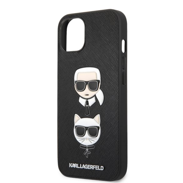 Karl Lagerfeld iPhone 13 Saffiano Karl & Choupette (KLHCP13MSAKICKCBK) hátlap, tok, fekete