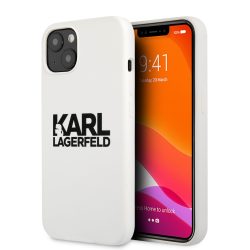   Karl Lagerfeld iPhone 13 Stack Black Logo Silicone (KLHCP13MSLKLWH) hátlap, tok, fehér