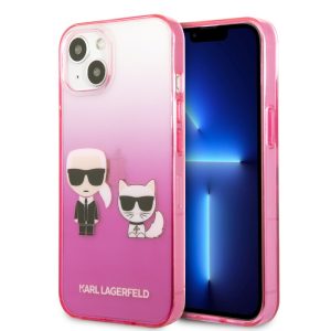 Karl Lagerfeld iPhone 13 Gradient Iconic Karl & Choupette (KLHCP13MTGKCP) hátlap, tok, rózsaszín