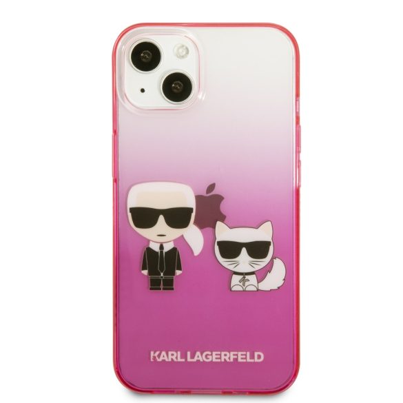 Karl Lagerfeld iPhone 13 Gradient Iconic Karl & Choupette (KLHCP13MTGKCP) hátlap, tok, rózsaszín