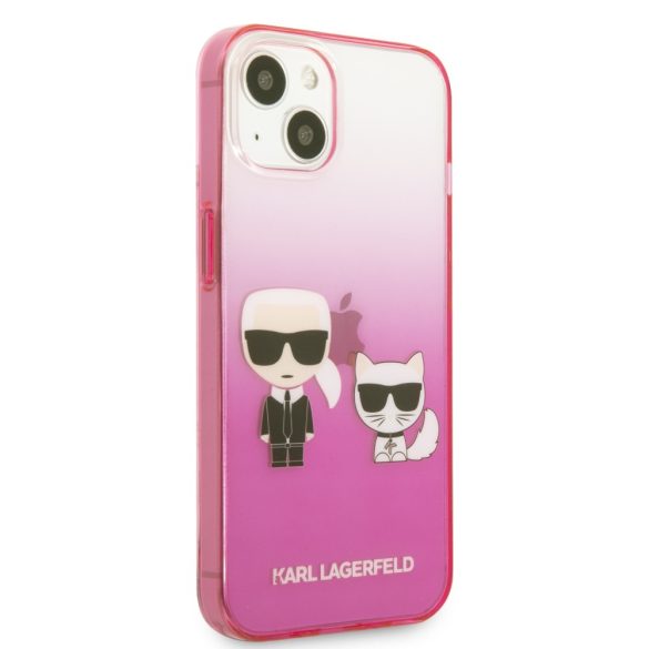 Karl Lagerfeld iPhone 13 Gradient Iconic Karl & Choupette (KLHCP13MTGKCP) hátlap, tok, rózsaszín