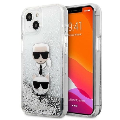 Karl Lagerfeld iPhone 13 Mini 5,4" KLHCP13SKICGLS Liquid Glitter Karl&Choupette Head tok, ezüst