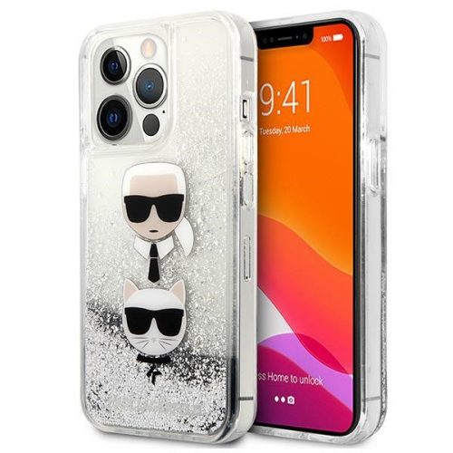 Karl Lagerfeld iPhone 13 Pro Max Karl and Choupette Glitter (KLHCP13XKICGLS) hátlap, tok, ezüst