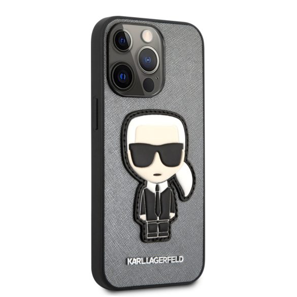 Karl Lagerfeld iPhone 13 Pro Max Saffiano Ikonik Karl Patch (KLHCP13XOKPG) hátlap, tok, ezüst